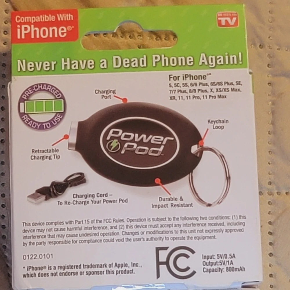Power Pods As Seen On TV Keychain Phone Charger Compatible With iPhone NEW